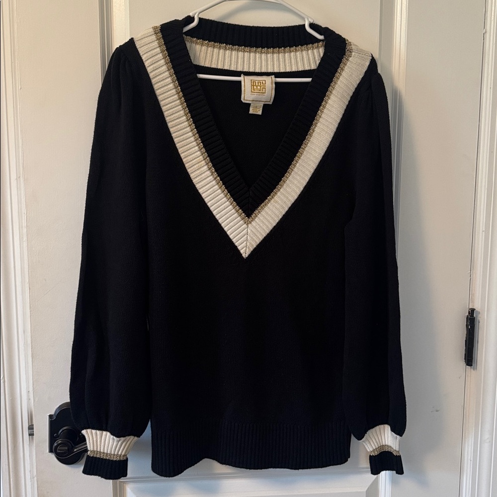 Black and White V-Neck Sweater